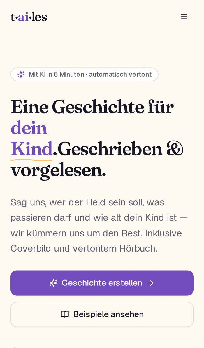 tailes.de auf dem Handy: eine Geschichte für dein Kind